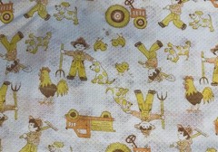 VTG `70`s Novelty Juvenile Farm Print Waffle Single Knit on White 62″x16″