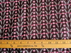 PINK FLORAL PRINT ON DARK BROWN COTTON FABRIC 66X43 INCHES 1.8 YARDS