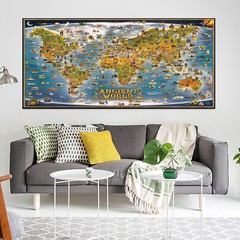 Silk Canvas Poster Ancient Animal HD World Map Children Wall Decor No Frame B23