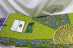African Print Wax Cotton Satin Fabric 6 Yards Green, Blue, Yellow