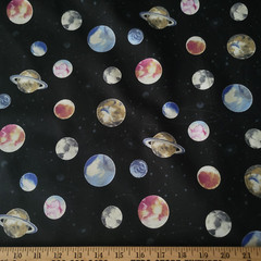 Colored Planets & Gray Constellations on Black Cotton Shirting – from Japan