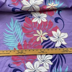 Vintage Floral Fabric Silky Purple Tropical Polyester Fabric Metallic 44″L x 58″