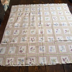 Floral Grid Pattern VTG Fabric Pieces Set of 2 Cream Pink Purple Cottage Core