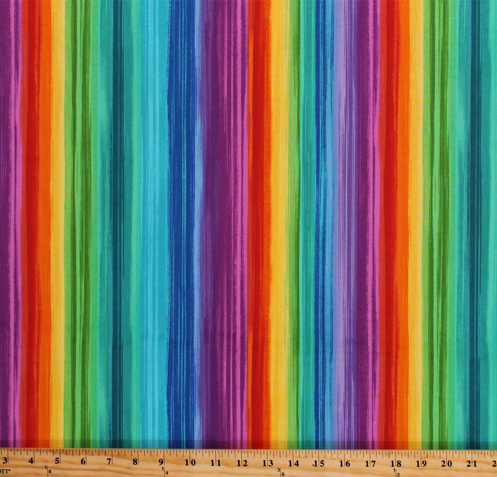 Cotton Rainbow Stripes Bright Colors Striped Cotton Fabric Print by Yard D766.54