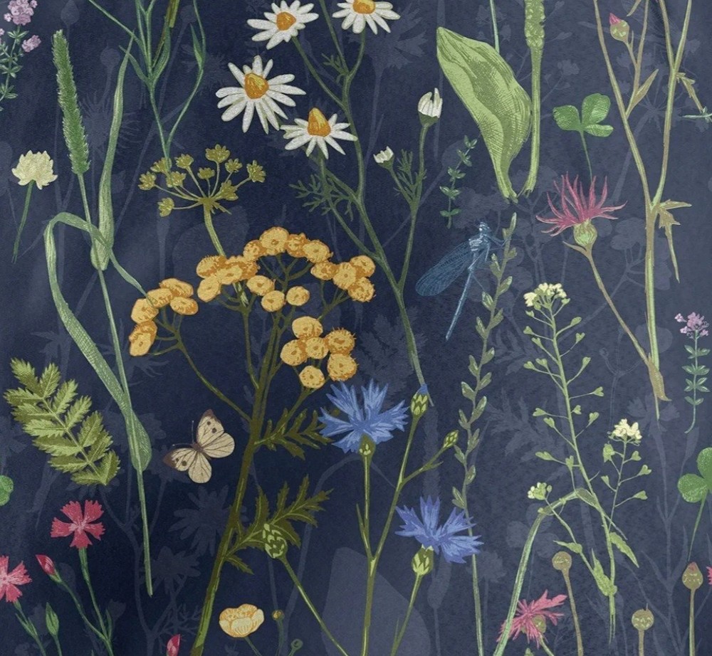 Lunarable Green Night Wildflower Velvet Fabric Panel 113×62 Large Botanical