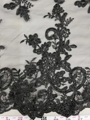 Tess BLACK Polyester Floral Embroidery with Sequins on Mesh Lace Fabric by the