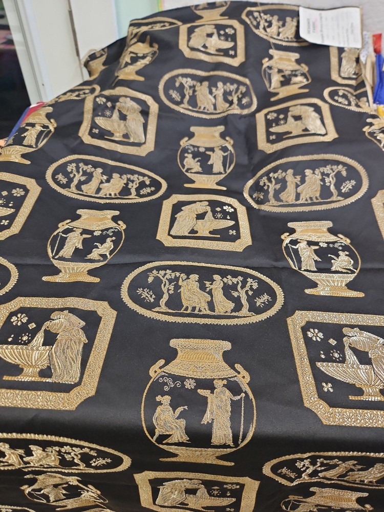 Egyptian Black Gold Print For Dress Designer Fabric clothing dressmaking ’02