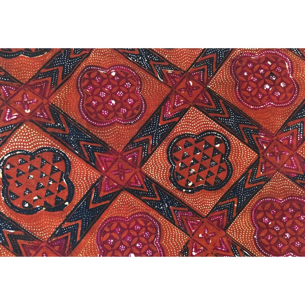 Vintage Geometric Fabric Rust Black Global Boho Cotton 70s Mod Earthy Nomad Art