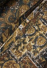VTG 60 MCM Paisley Tiles Cheater Quilt Shades of Green Blue White Gold BTHY