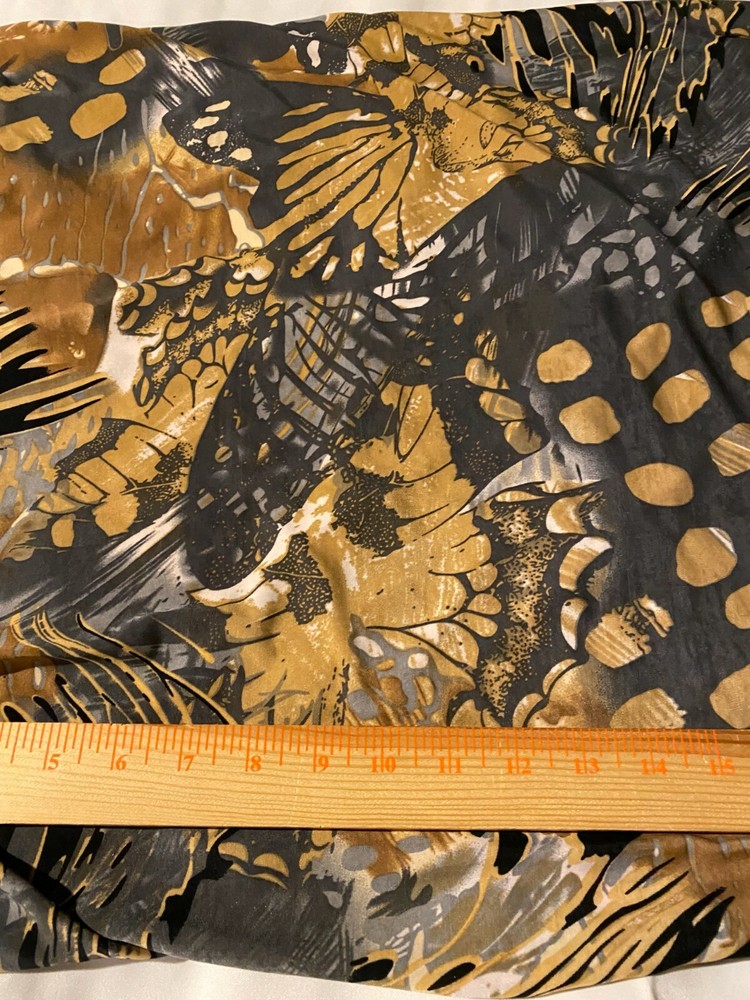Retro nylon polyester knit fabric gray, tan, black abstract design 2 yd 8″ x 60″