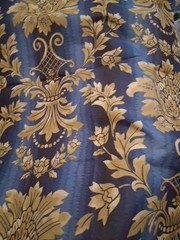 Gold Floral Design On Blue Polyester Cotton Fabric 56″ X 36″