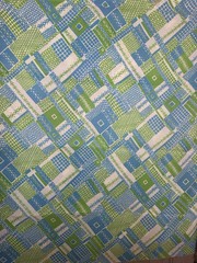 Vtg Klopman Mills Fabric 2.5 Yds Geometric Op Art Dots Plaid 1970 45” Wide Green