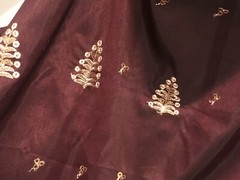 Burgundy Black Gold Iridescent Border Embroidery Sequins Fabric 50” Width 1 Yard