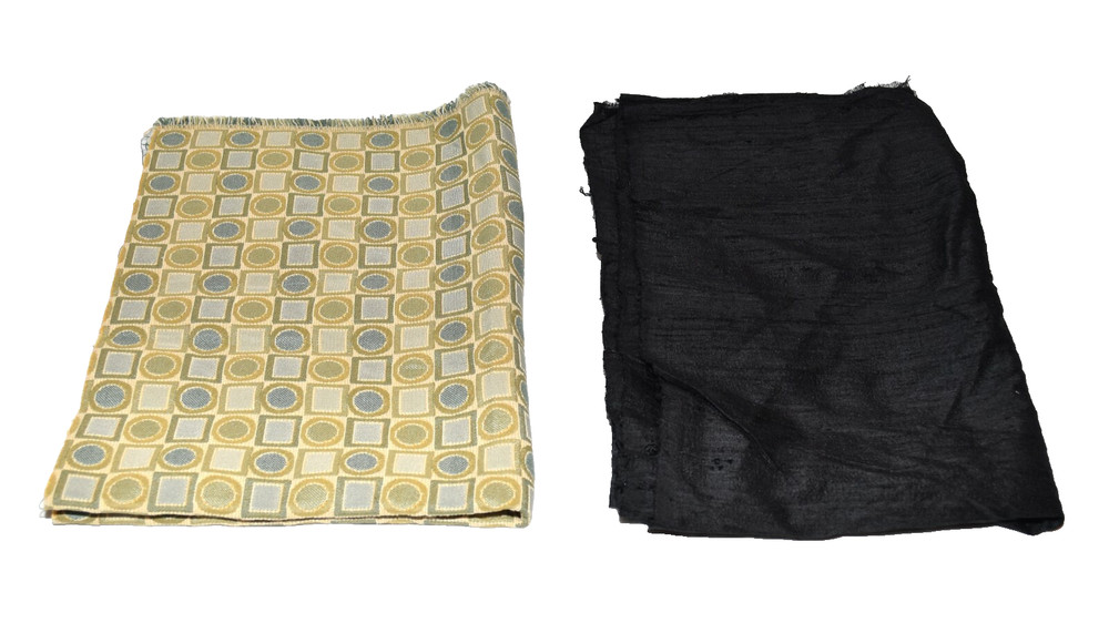 2 Pieces Vintage Green Squares Circles Fabric 24.5″ and Black Crepe 1 Yard 17.5″