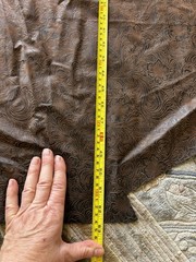 Western Tooled Faux Leather Fabric Remnant Brown Floral Crafting Upholstery