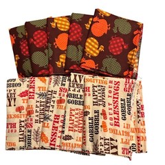 Thanksgiving Turkey & Blessings Cotton Fabric Bundle 10 Fat Quarters Autumn Set
