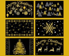 35″ Fabric Panel | Timeless Treasures Merry Christmas Placemat Blocks Black Gold