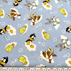 Vintage 1998 Warner Bros Baby Looney Tunes Blue Cotton Fabric by the HALF YARD