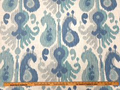 P Kaufmann SALMA BLUE MOON Indigo Teal Designer Ikat Print Drapery Uph Fabric