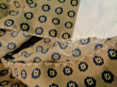Vintage 2 Yards Burlington Studio Print Beige & Navy Silky Fabric Width 60 Inch