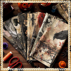 10 Pcs Halloween Gothic Skull Crow Quilting Fabric 20 X 20 Inch | Vintage Skull