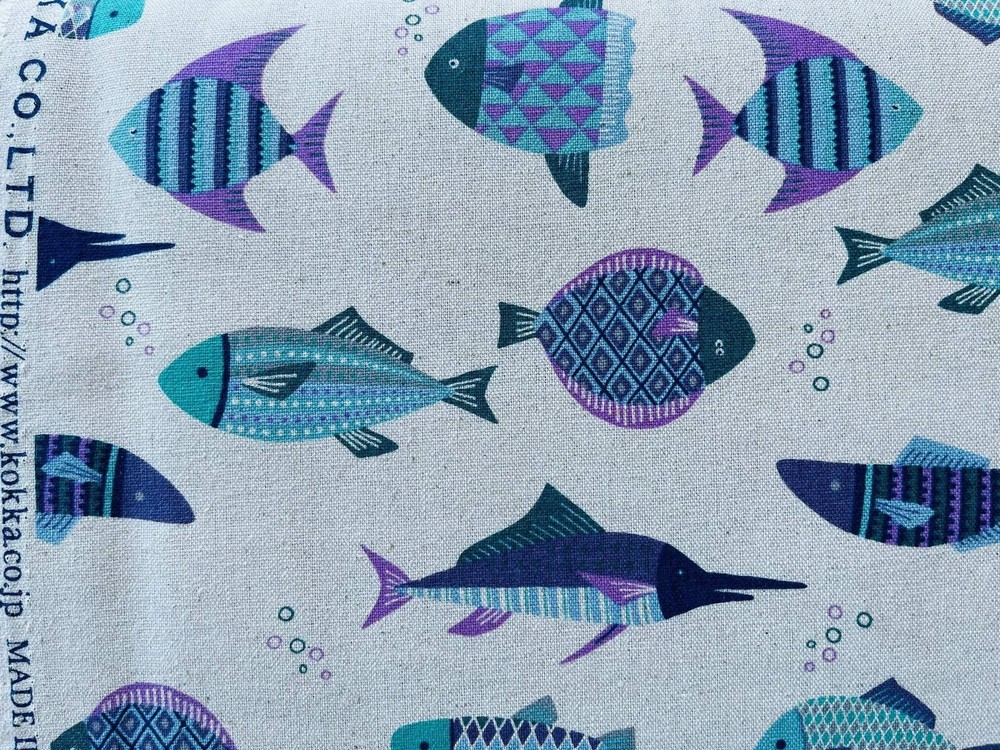 Kokka – Japanese Fabric – Fish – Lightweight Cotton Linen Canvas