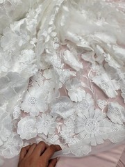 White 3d lace floral flowers embroidered On Mesh Fabric Sold By The Yard Wedding
