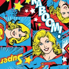 BTY Girl Power Original Female Hero Supergirl KABoom Cotton Fabric By The Yard