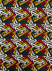 African Wax Print,100% Cotton, Sell by 6 Yards-Green Red yellow Black Cream