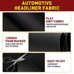 Flat Knit Headliner Flame Retardant Fabric Replace Car Roof Medium Black 60″×60”