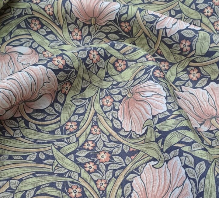 William Morris Pimpernel green 100% linen fabric for curtains or home textile