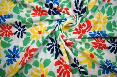1+ Yards Bright Flowers on White Thin Knit Poly-Cotton Fabric 40″ X 64″