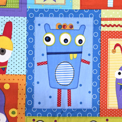 Googlies Monsters Cheater Quilt Blocks Juvenile Cotton Fabric Benartex 1.5 YDS