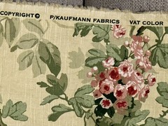 P. Kaufman Upholstery Curtain Fabric 2.75 Yards by 54”Cabbage Roses Linen Weave