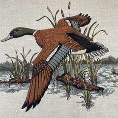 Vtg Set of 3 Hoop Fabric Wall Art Mallard Duck Decor Ruffled Lace Round Cabin
