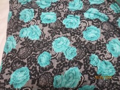 2yds x 62″ Vintage Teal Blue Roses on Black Lace Polyester Standard Fabrics Co.