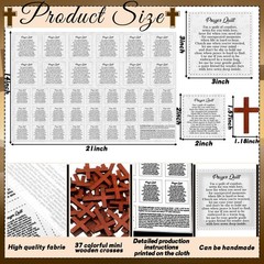 Pocket Prayer Quilt Panel Squares w/ Small Wooden Crosses Mini Scripture Pocket