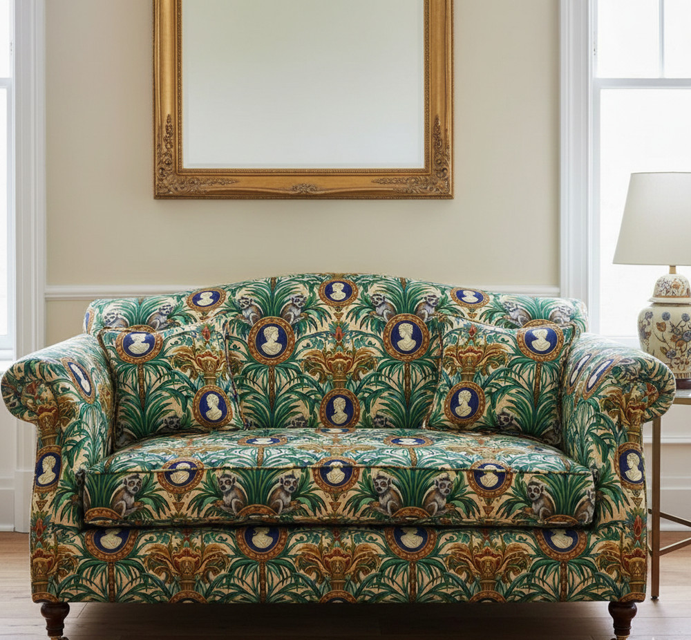 Lemurs and classical coin Printed Upholstery Fabric By the Yard