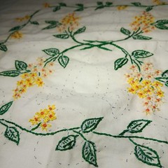 Needlework Fabric Craft Unfinished Yellow Floral Printed Pattern READ Flawed