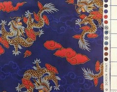 Blue DRAGON DRAGONS Fabric Red Metallic HOFFMAN INTL Cotton OVER 1.25 YARDS