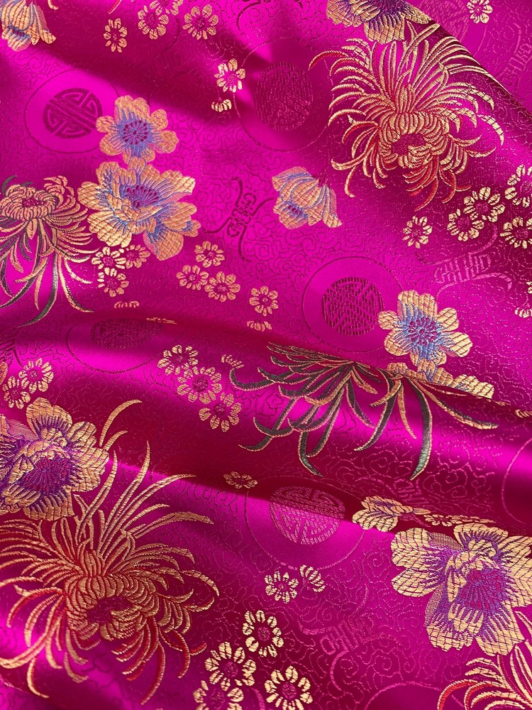 Kate FUCHSIA Floral Brocade Chinese Satin Fabric by the Yard – 10037