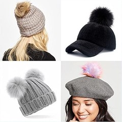 6 Brown Faux Fox Fur Pom Poms Detachable for Hats with Snap 4.3″ Round