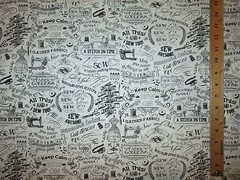 Sewing Chalk Words Mannequins Sew Items Black White Cotton Fabric FQ