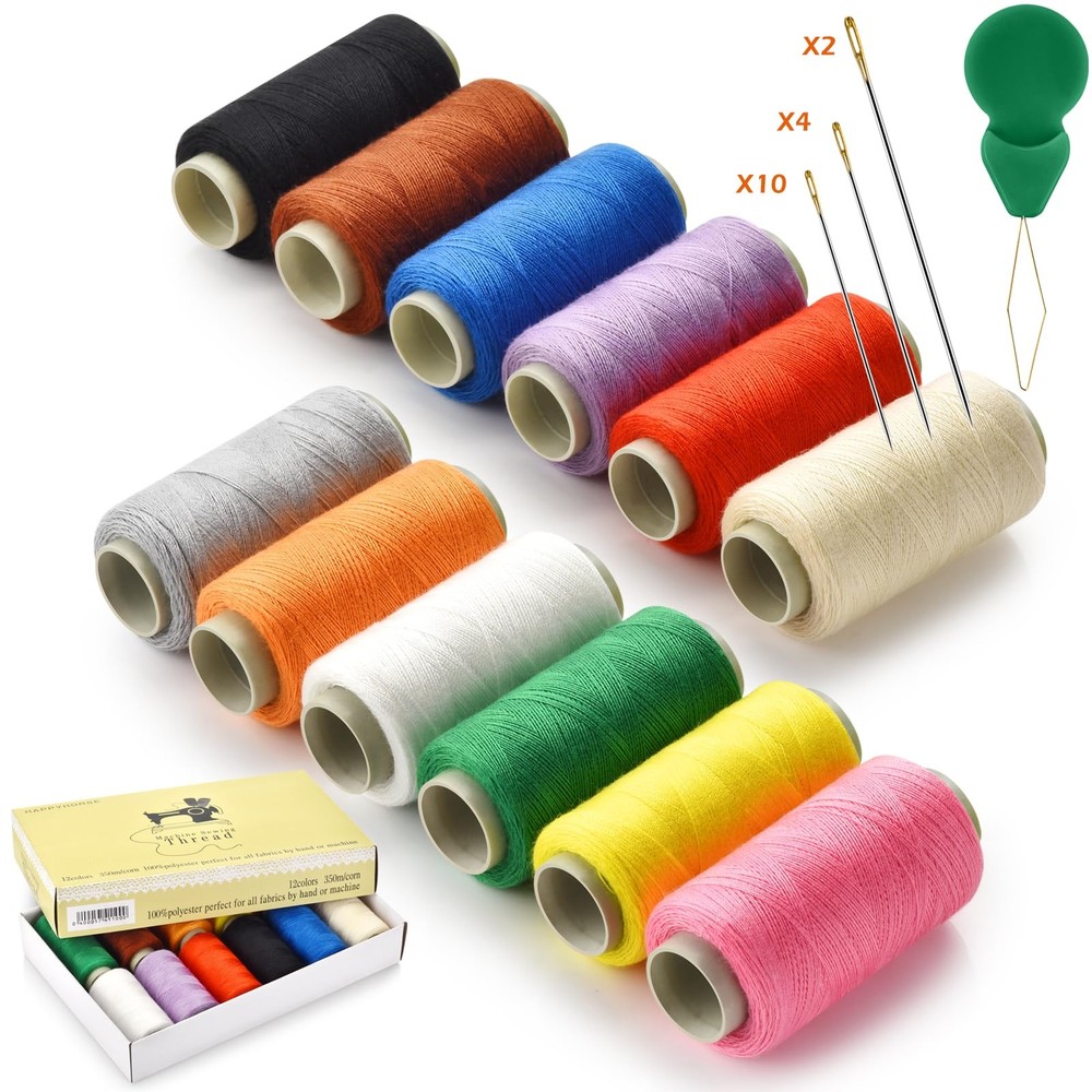 12 Color Sewing Thread Kit, Needle and Polyester Threads 350 yards, colorful