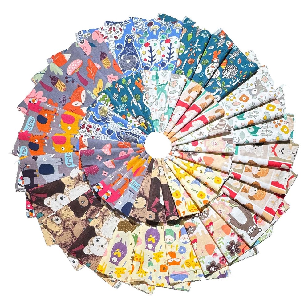 54 PCS Animal Pattern PreCut Cotton Fabric Charm Packs 5×5 Inch Squares