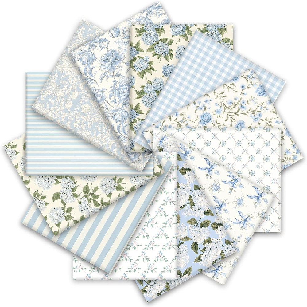 12 Pcs Hydrangea Cotton Fabric Bundles 18 X 22 Inch Watercolor
