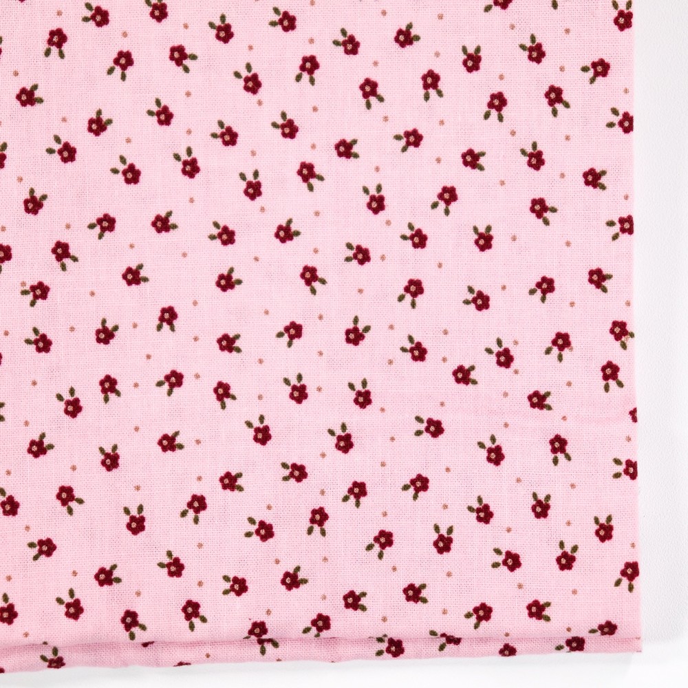 Buttercream by Joann Cotton Quilting Fabric Tiny Red Flowers on Pink BTHY Half