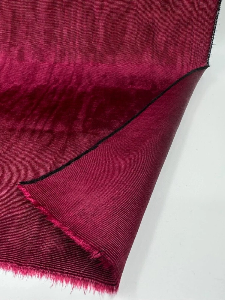 Burgundy Silk Moire Fabric By The Meter, Watermark Patterned Shantung.