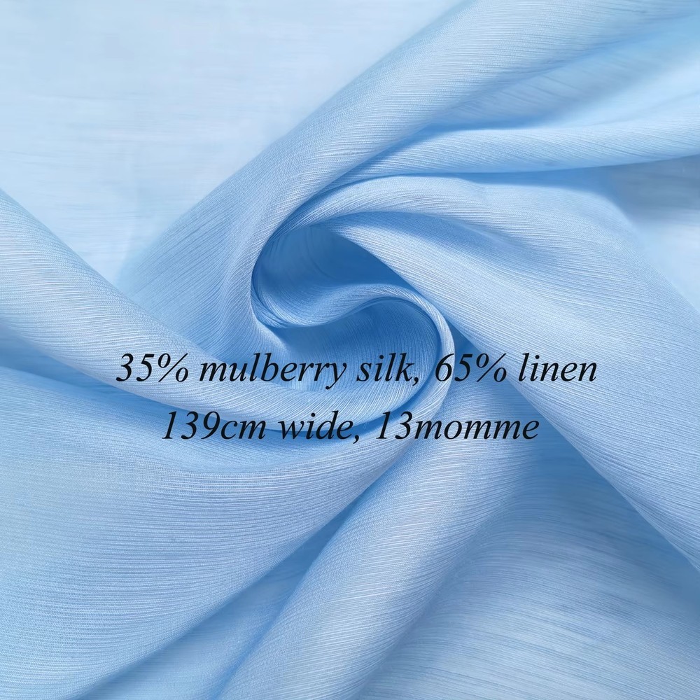 Natural Silk Linen Fabric 54” Wide By Yard Baby Blue Silk Flax Material Slubbed