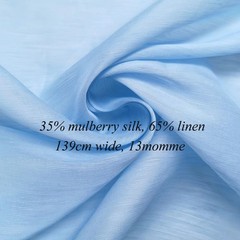Natural Silk Linen Fabric 54” Wide By Yard Baby Blue Silk Flax Material Slubbed